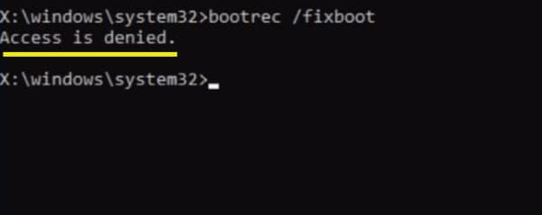 bootrec fixboot acceso denegado